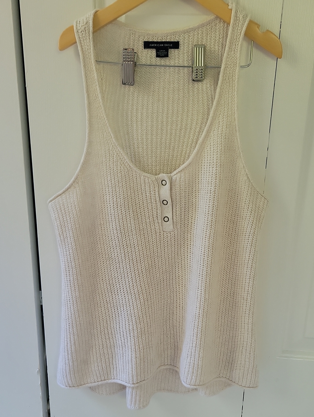 American Eagle Cream Knit Henley-Style Tank